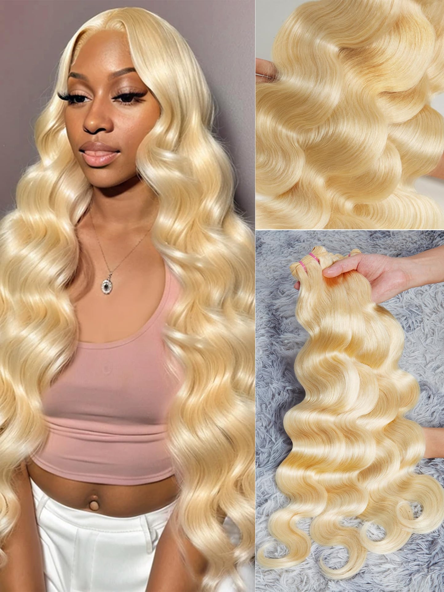 Blonde Body Wave Bundles Human Hair 14 16 18 20 inch 4 Bundles 613 Bundles Human Hair Extensions Natural Brazilian Virgin Unprocessed Human Hair with Mono Top Closure