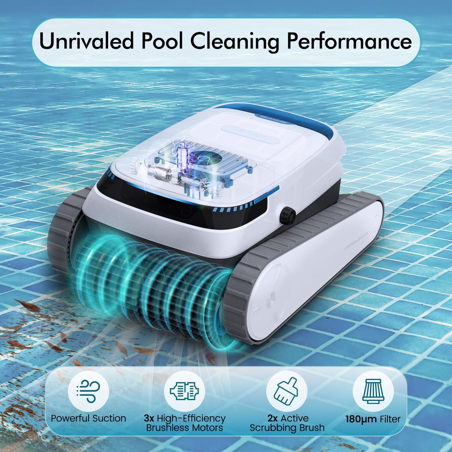 BOTLUXE Pool Vacuum for Inground Pools, 45,000Pa Power, Smart Navigation, Cordless Robotic Pool Cleaner for Pool Floor, Wall & Waterline, 120min Runtime, Suitable for Inground and Above Ground Pools