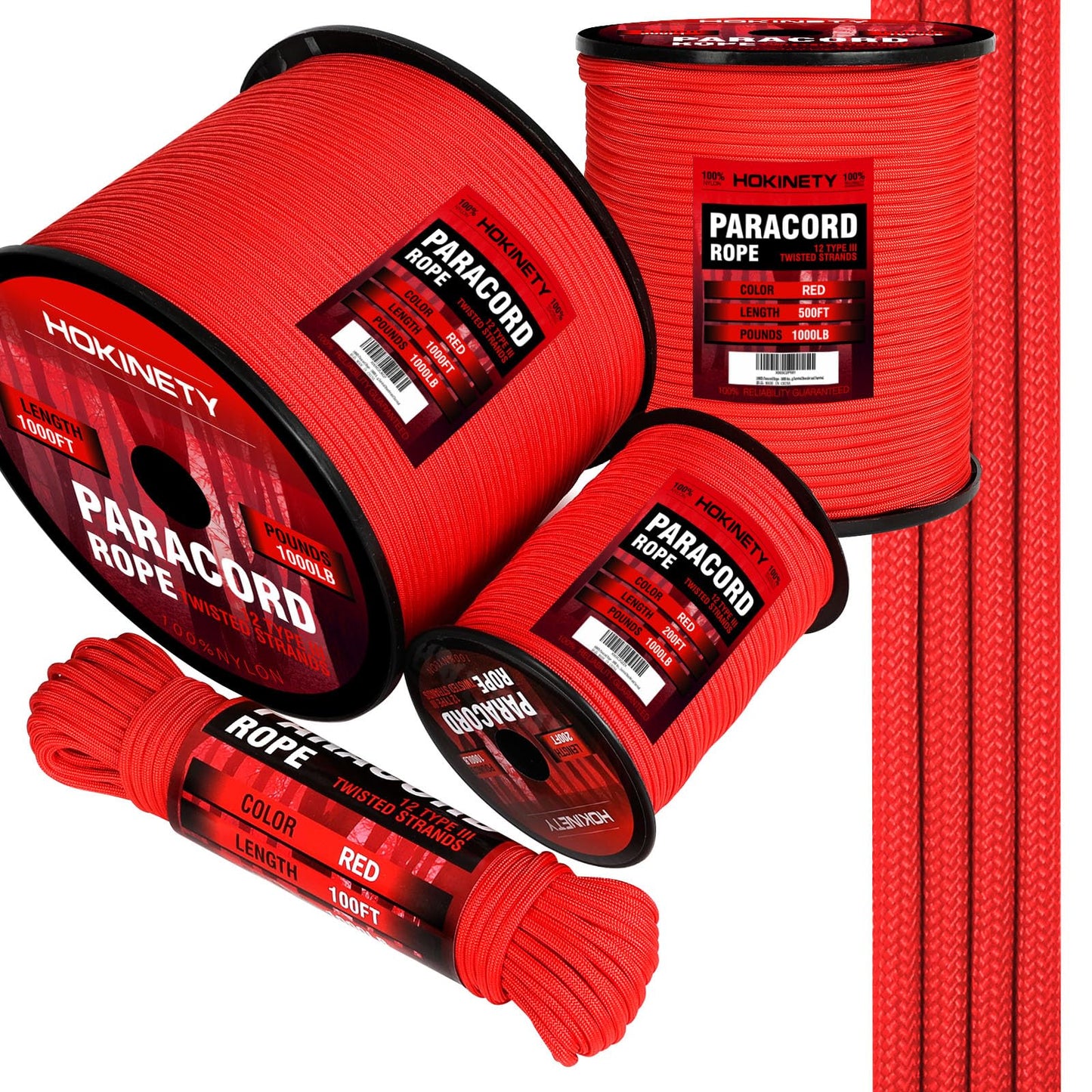 1000Ib Paracord Rope - 100ft / 200ft / 500ft / 1000ft 4mm,12 Strand Parachute Spool Cord,para Cord Lanyard for Camping,Hammock,Clothsline,Hiking,Fishing,Survival braceletand Survival