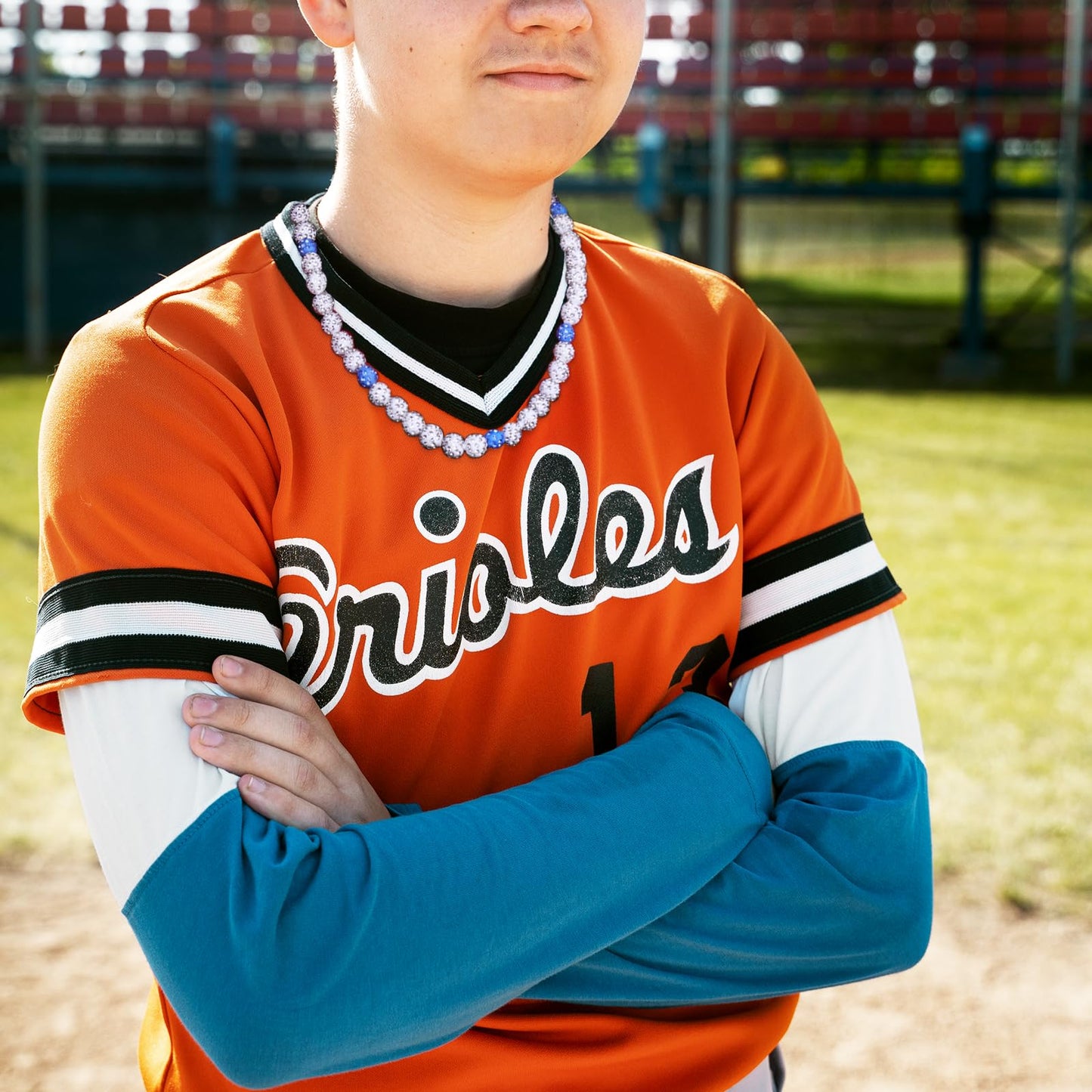 Bosiano Baseball Bead Necklace for Boys Sports Fans, Bling Baseball Drip Necklace Athlete Inspired Jewelry for Boys Gifts, Ice Collection Necklace Baseball with Rhinestone Clay Beads Baseball Necklace