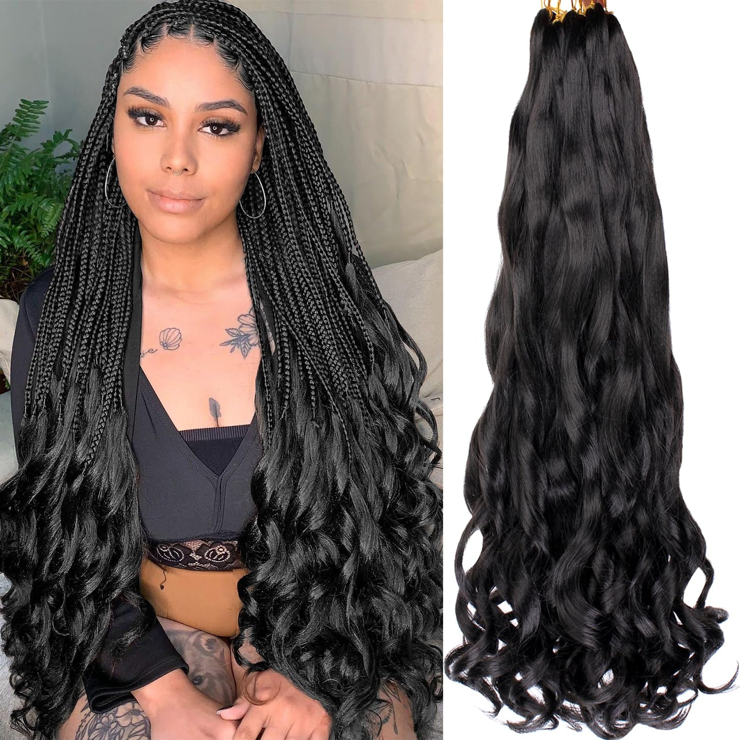 COOKOO 26 Inch Spiral French Curly Crochet Braids Hair 9 Packs Natural Black Bouncy Loose Wave Crochet Braids for Black Women Pre-curled Spanish Curly Synthetic Braiding Hair Extentions 1B#