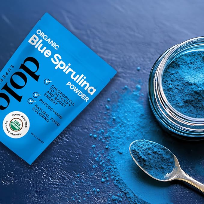 Blue Spirulina Organic Powder – Premium Non-GMO Blue Algae for Smoothies, Drinks, and Recipes – Antioxidants, Energy, and Skin Benefits – 1.06oz
