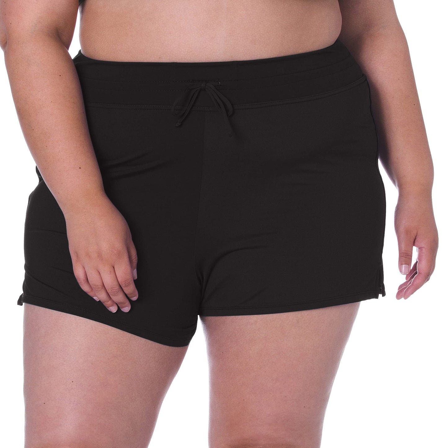 24th & Ocean Women's Plus Size Front Tie Swim Short Bikini Swimsuit Bottom, Black//Solid, 20W