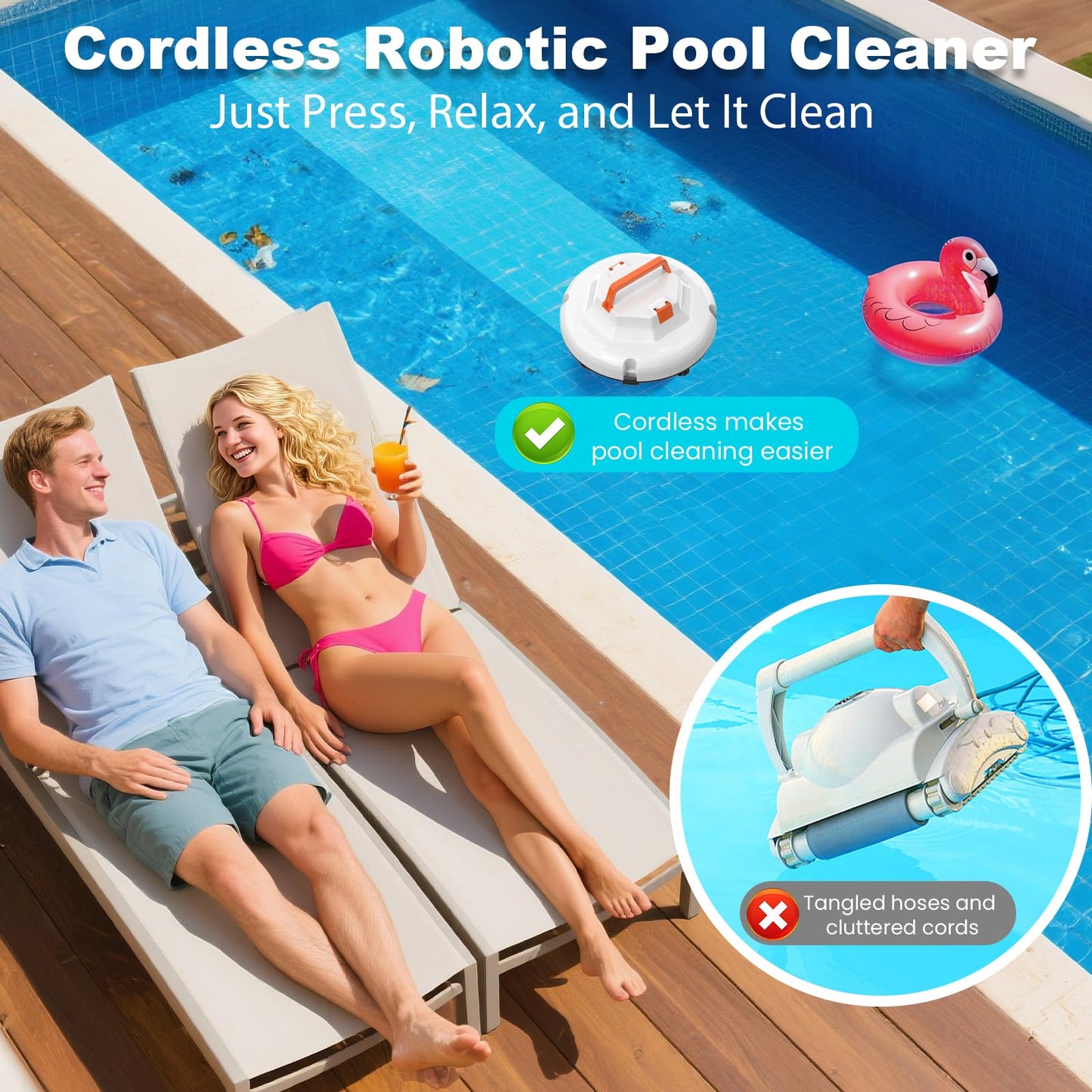 2025 Cordless Robotic Pool Cleaner - 120 Mins Automatic Pool Vacuum for Above Ground Pool & In - Ground Flat Pools up to 1000 Sq.Ft, Robot Pool Cleaner with Self - Parking Tech