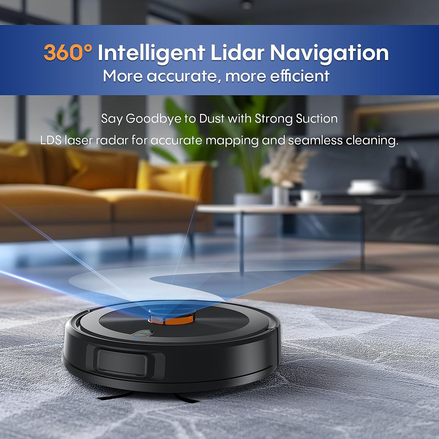 Bagotte Robot Vacuum and Mop Combo with LiDAR Navigation,4000Pa Suction Robot Vacuum Cleaner with Mapping,No-Go Zones,Vacuum Robot for Pet Hair,Hard Floor,Carpet
