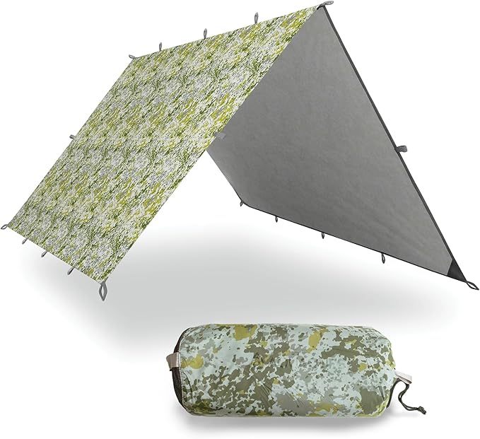 AquaQuest Safari Camping Tarp - Lightweight Durable Rain Fly - Waterproof Camping Essentials for Hiking, Backpacking & Hammock, 10 x 7 ft, Boulder Camo