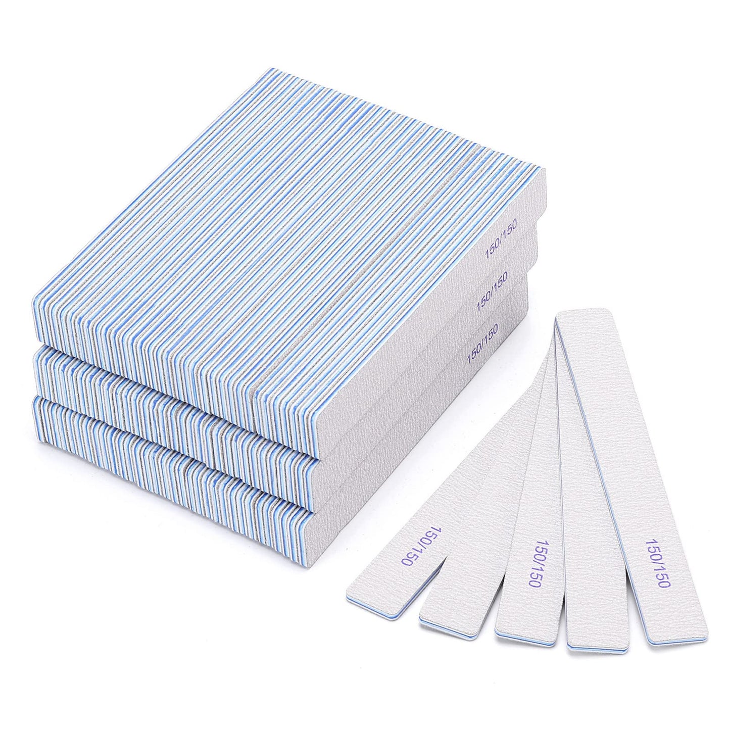 100 Pieces Rectangle Nail Files 150/150 Grit Reusable Buffering Files Double Sided Emery Boards for for Acrylic Nails, Gel Nails, Natural Nails