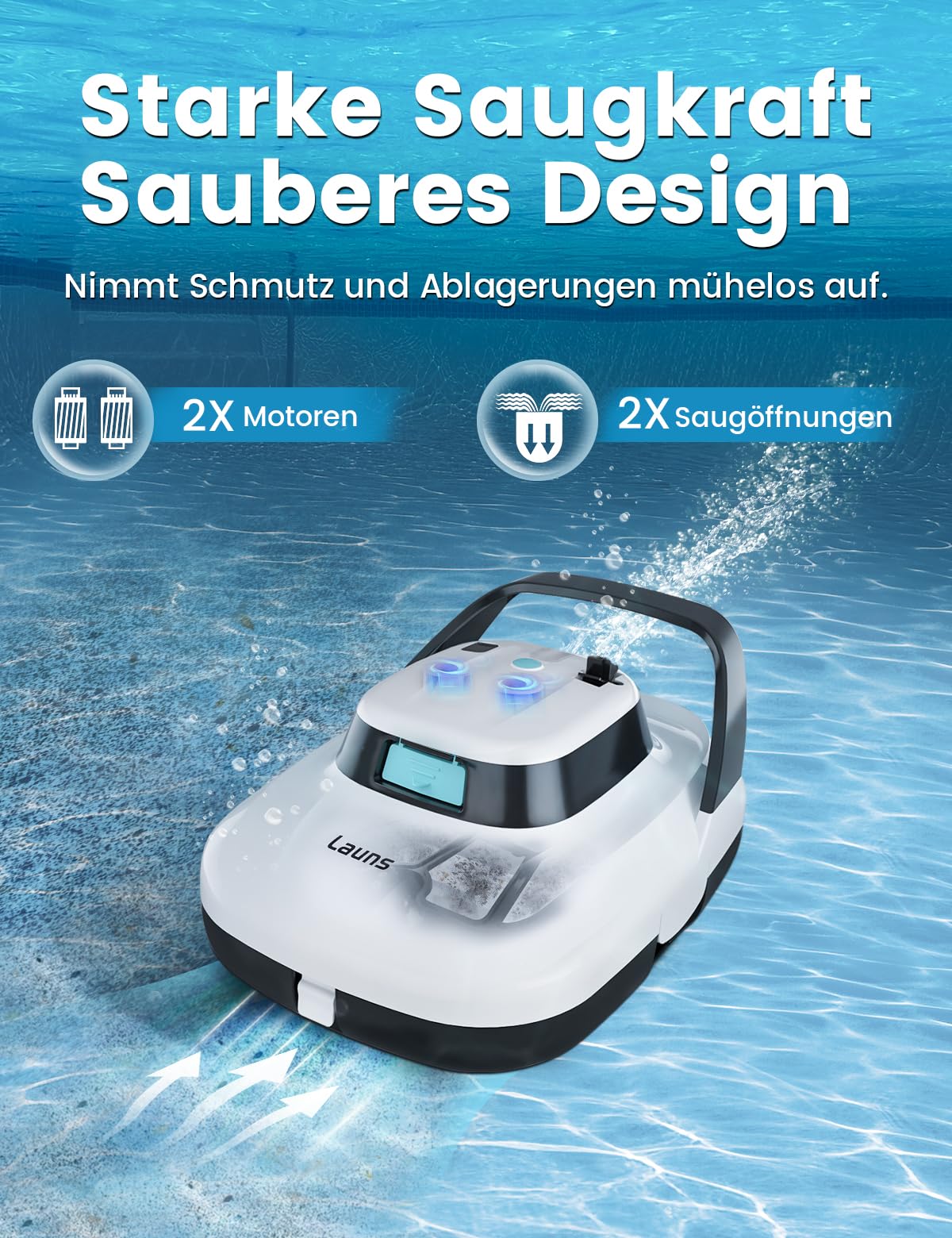 (2025 Upgrade) Launs S1 Cordless Robotic Pool Cleaner, Dual Motors & Suction Ports Automatic Pool Vacuum Robot Lasts up to 90 Min, Self-Parking Ideal for Above Ground Pools (New)
