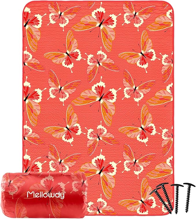 Mellowdy Companion Outdoor Printing Blanket - Waterproof, Wind-Resistant, Warm, Utility Blanket for Camping, Picnic, Stadium, Beach, Gameday, Travel, Foldable with Carrying Bag(Red Butterfly,55x80)