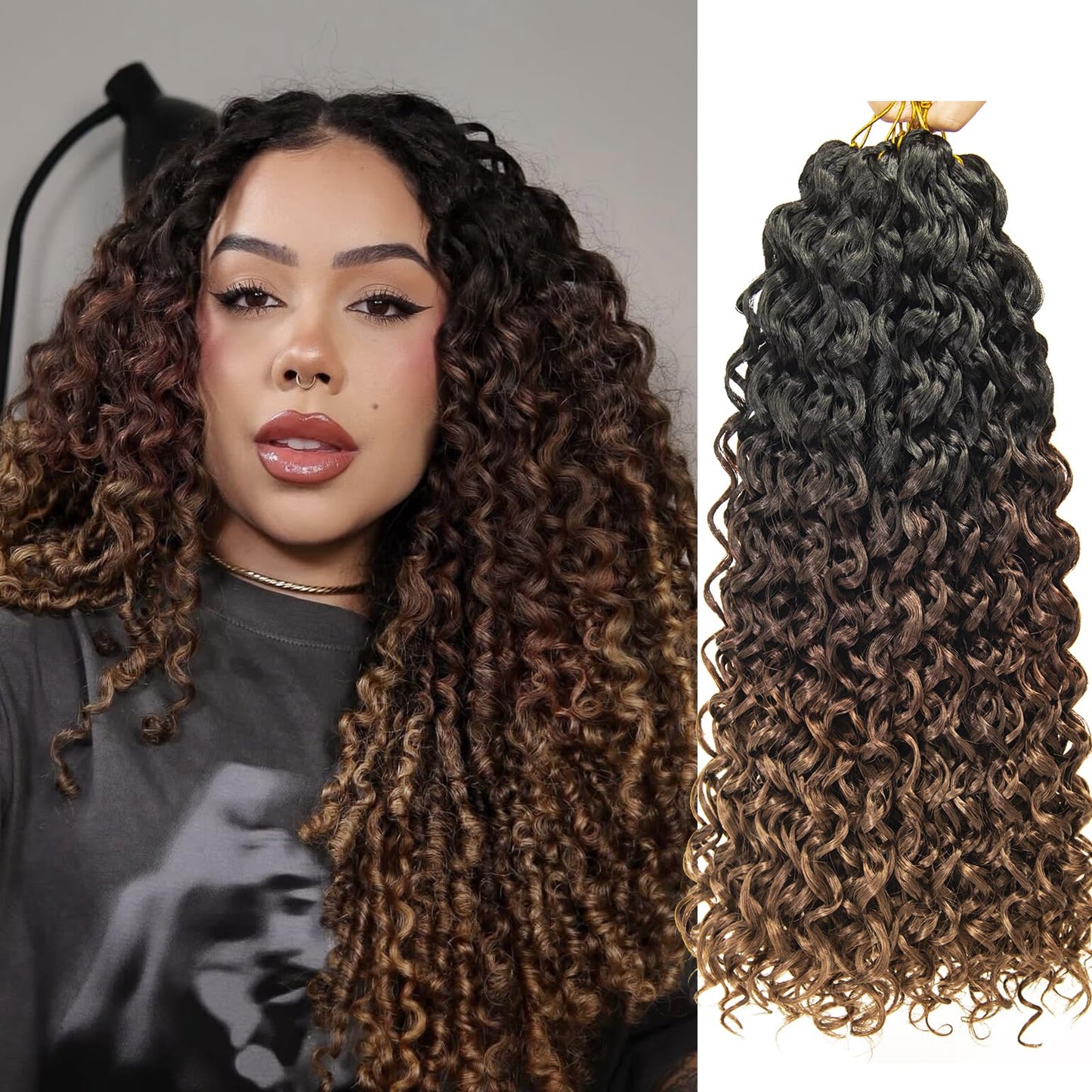 8 Packs Curly Crochet Hair GoGo Curl Crochet hair for Women Deep Wave Braiding hair,Synthetic Bohemian Crochet Braid Water Wave Crochet hair Extensions (C16, 18inch)