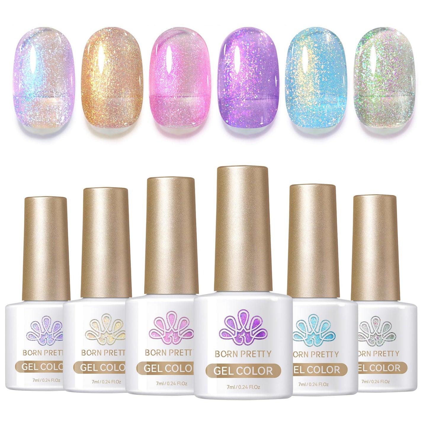 Born Pretty Pearl Gel Nail Polish Set Shell Glimmer Shimmer Mermaid Glitter Gel Polish Transparent Jelly Pearlescent Gel Polish Nail Art Manicure Varnish 6 Colors 7ml Collection Gifts