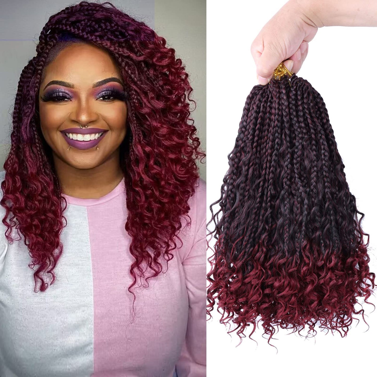 12 Inch Crochet Box Braids Curly Ends 8 Pack Goddess Box Braids Crochet Hair,Boho Box Braids Crochet Hair Pre Looped,Bohomian Box Braids Synthetic Braiding Hair Extensions for Black Women T118