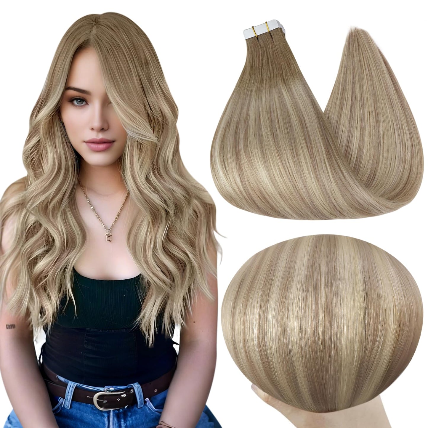 Full Shine Tape in Hair Extensions Human Hair Balayage Color 8 Ash Brown Fading to 60 Highlighted 18 Ash Blonde Seamless Hair Extensions Real Human Hair Tape in Extensions 12Inch 30G for Women 20Pcs