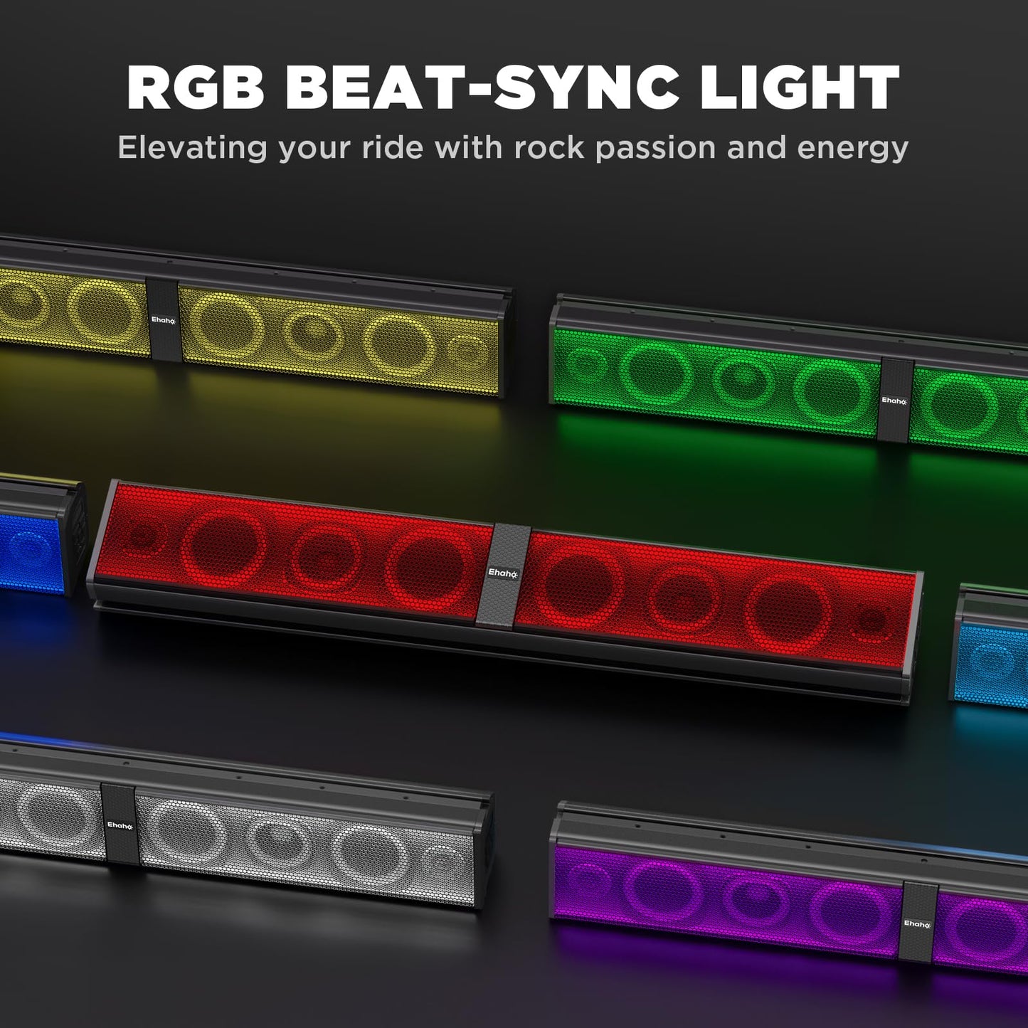 Ehaho 34 Inch UTV Sound Bar, ATV SoundBar Bluetooth with RGB Lighting, IP66 Waterproof Golf Cart Sound Bar, Amplified Powersports SXS SoundBar, UTV Speakers Compatible with Polaris RZR Can-Am