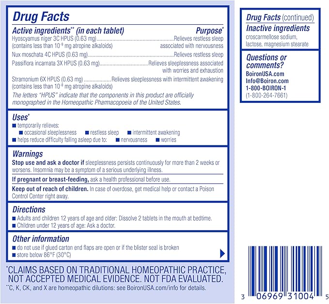 Boiron SleepCalm Sleep Aid for Deep, Relaxing, Restful Nighttime Sleep - Melatonin-Free and Non Habit-Forming - 60 Count