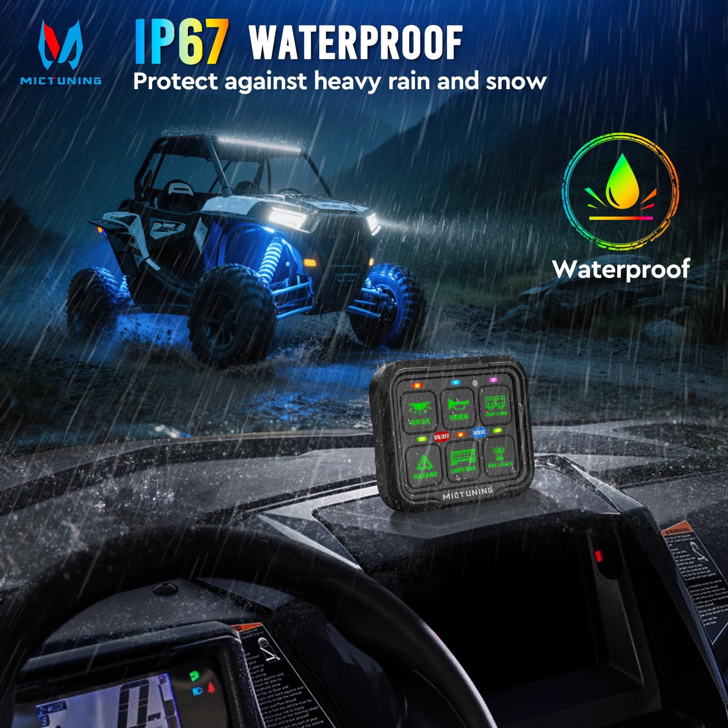 MICTUNING Ultra 6 Gang Switch Panel, IP67 Waterproof, Toggle Momentary Pulsed RGB Dimmable Multifunction Switch Panel, Universal Circuit Control Relay System Switch Box for Car Boat, 2 Years Warranty