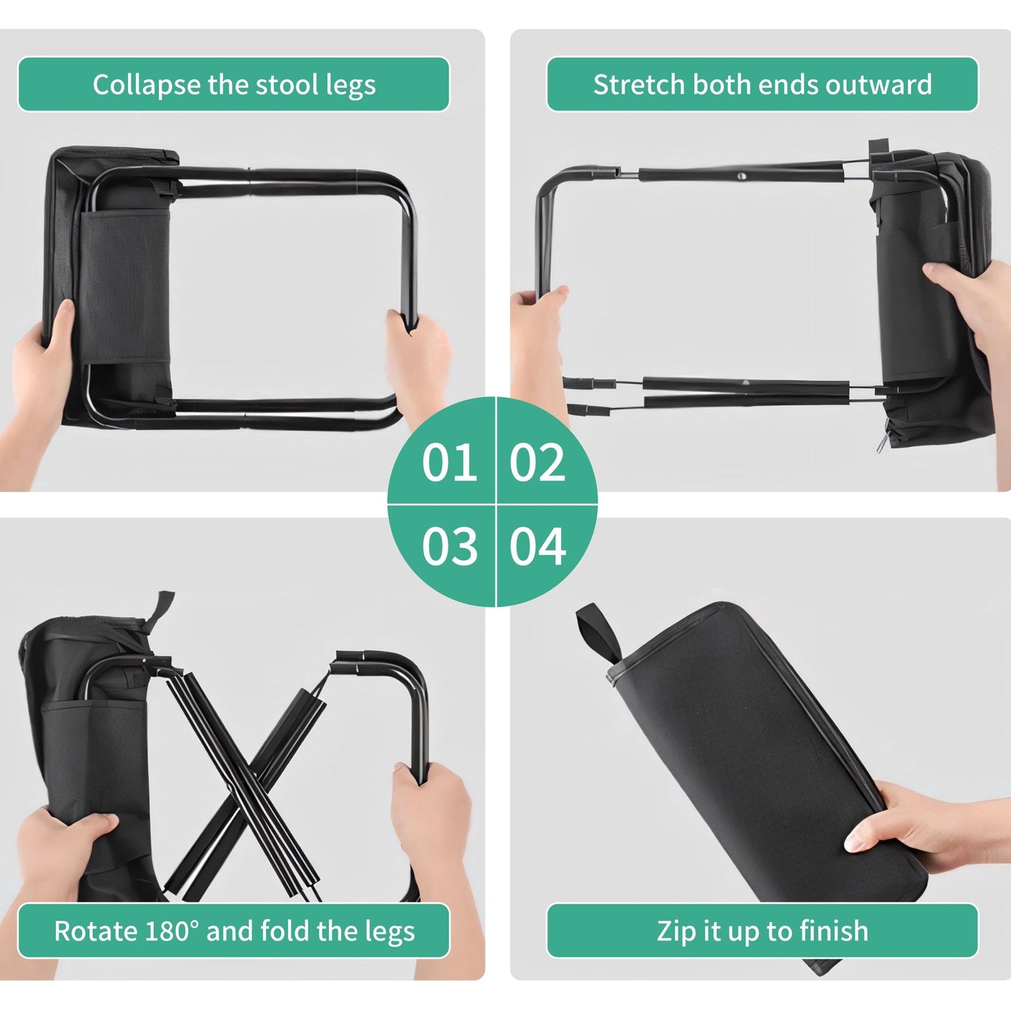 2 Pack Camping Stool, Portable Folding Stool with Carry Bag, 11 Inch Small Folding Stool for Adults, Collapsible Camp Stool Outdoor Footstool for Travel Walking Hiking Fishing Picnic BBQ - Black