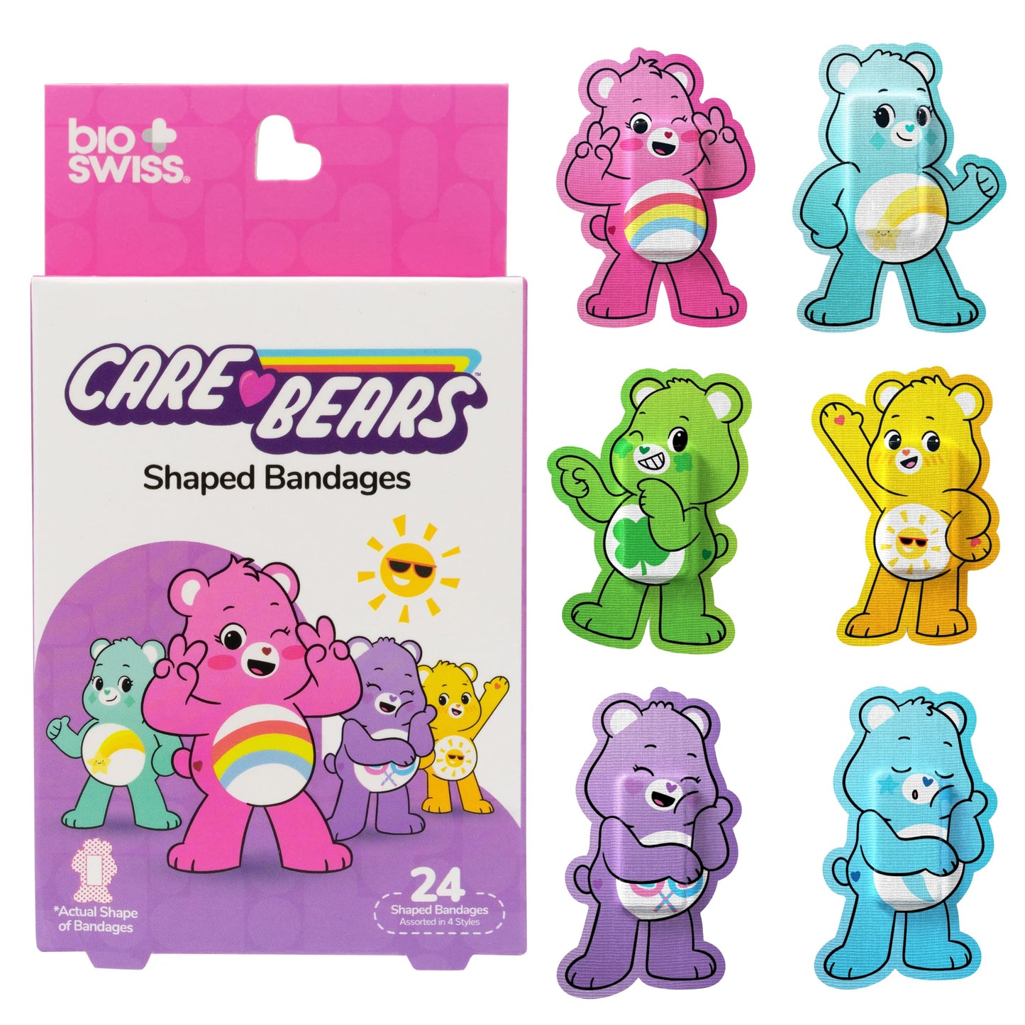 BioSwiss Care Bears Bandages, Unlock The Magic Care Bear Shaped Self Adhesive Bandage, Latex Free Sterile Wound Care, Fun First Aid Kit Supplies for Kids, 24 Count