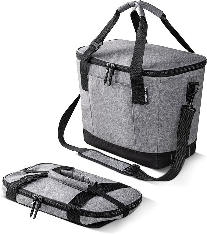 CleverMade Collapsible Cooler Bag 30 Can Beach & Travel Car Cooler, Folding Soft Cooler, Shoulder Strap, Bottle Opener, Great Car Coolers for Travel, Cleans Easy Leak Proof - Gray/Black Gray/Midnight