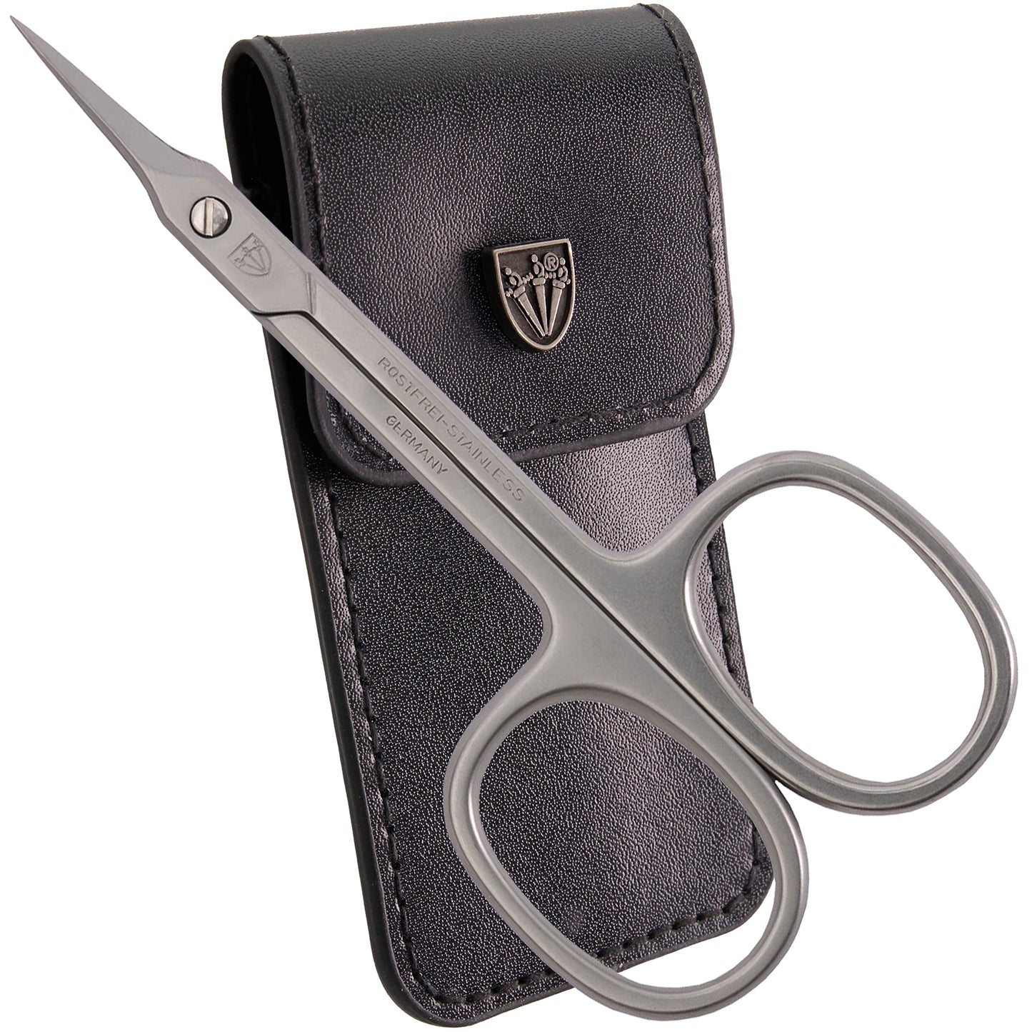 3 Swords Germany - brand quality STAINLESS STEEL INOX CURVED CUTICLE TOWERPOINT SCISSORS (1 PIECE) with case for manicure pedicure - nail care by 3 Swords - Made in Germany