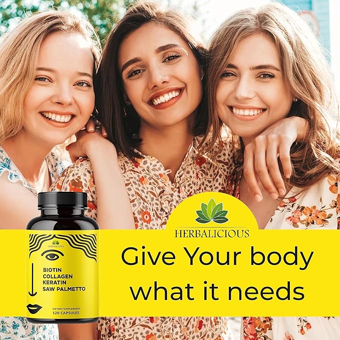 Biotin Vitamins with Collagen, Keratin & Saw Palmetto for Women and Men - Biotin 10000 mcg Hair Skin Nails Supplement for Hair, Skin, and Nails Wellness - Made in USA, 120 Capsules