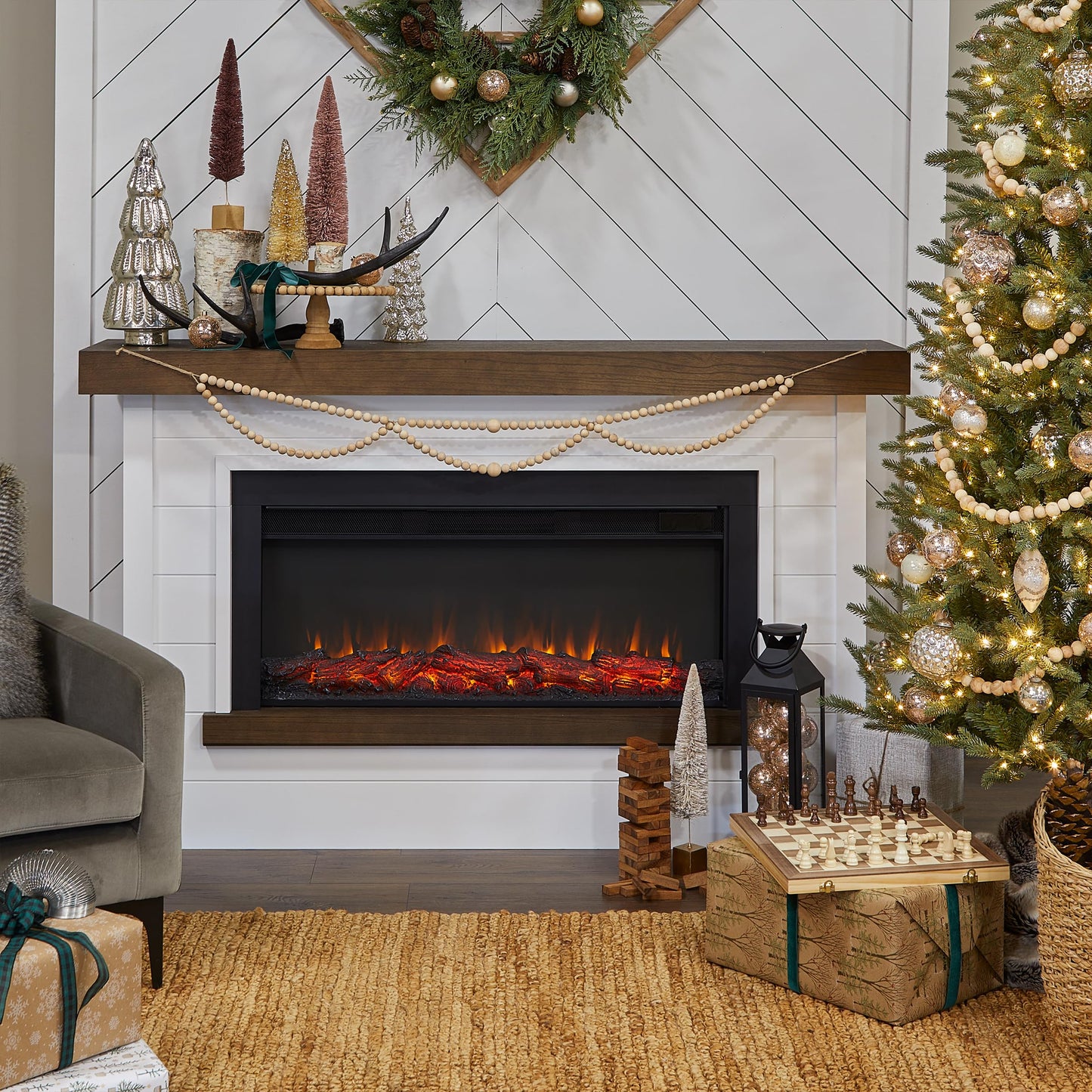 Real Flame Bernice 67" Landscape Electric Fireplace with Mantel for Living Room or Bedroom, Replaceable Fireplace Insert Heater, Realistic Log and Flame Effect, Remote Control, White