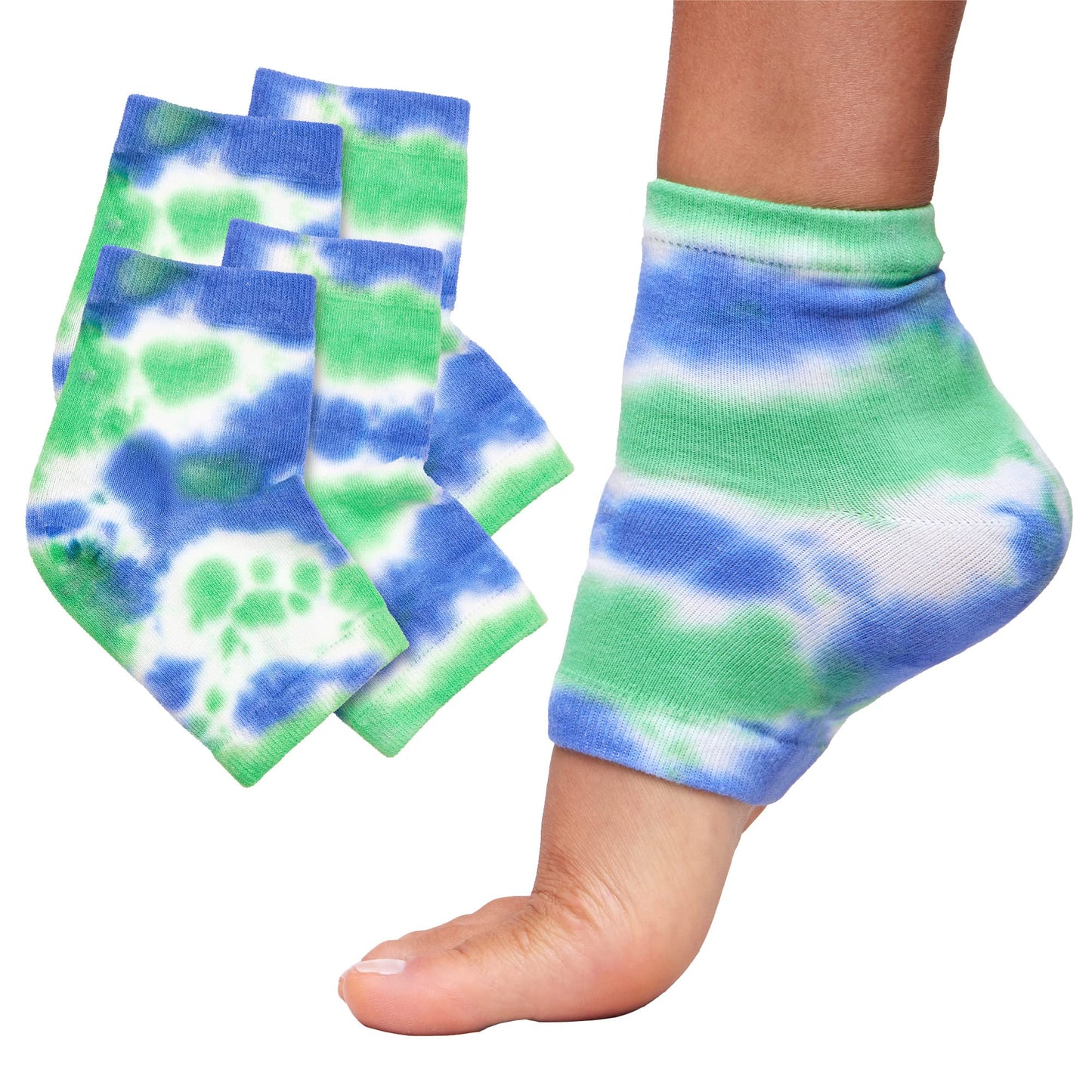 ZenToes Moisturizing Heel Socks 2 Pairs Gel Lined Toeless Spa Socks to Heal and Treat Dry, Cracked Heels While You Sleep (Regular, Blue Tie Dye)