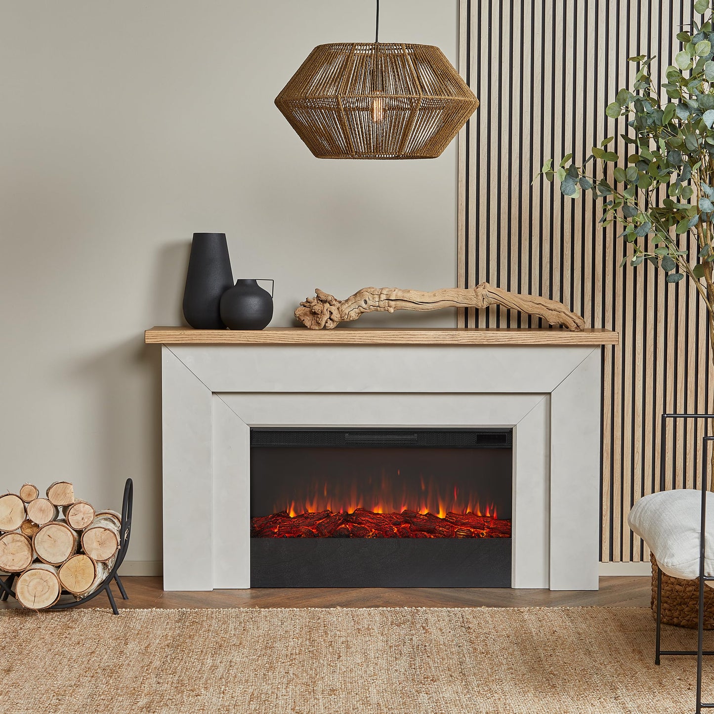 Real Flame Malie 68" Landscape Electric Fireplace with Mantel for Living Room or Bedroom, Replaceable Fireplace Insert Heater, Realistic Log and Flame Effect, Remote Control, Timer