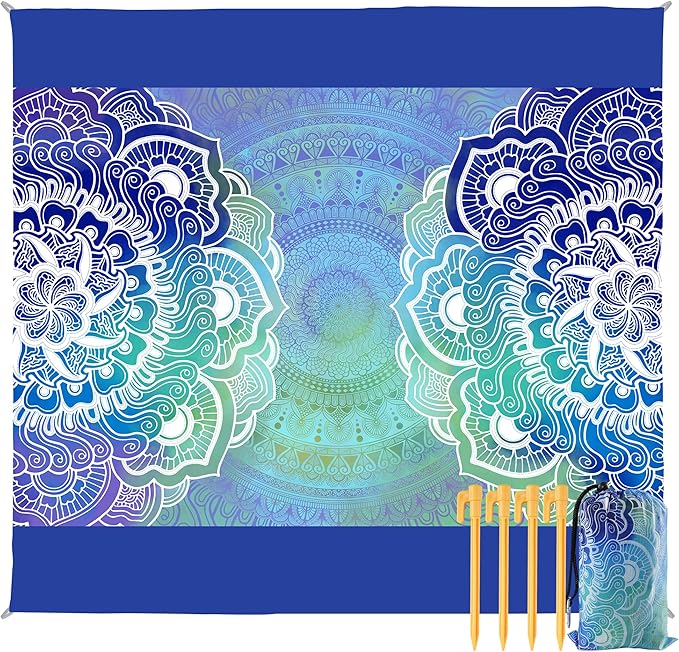 Beach Blanket Waterproof Sandproof, 79x79Inch Sand Free Beach Mat, Quick Drying, Light Weight and Portable Outdoor Picnic Mat for Travel, Camping