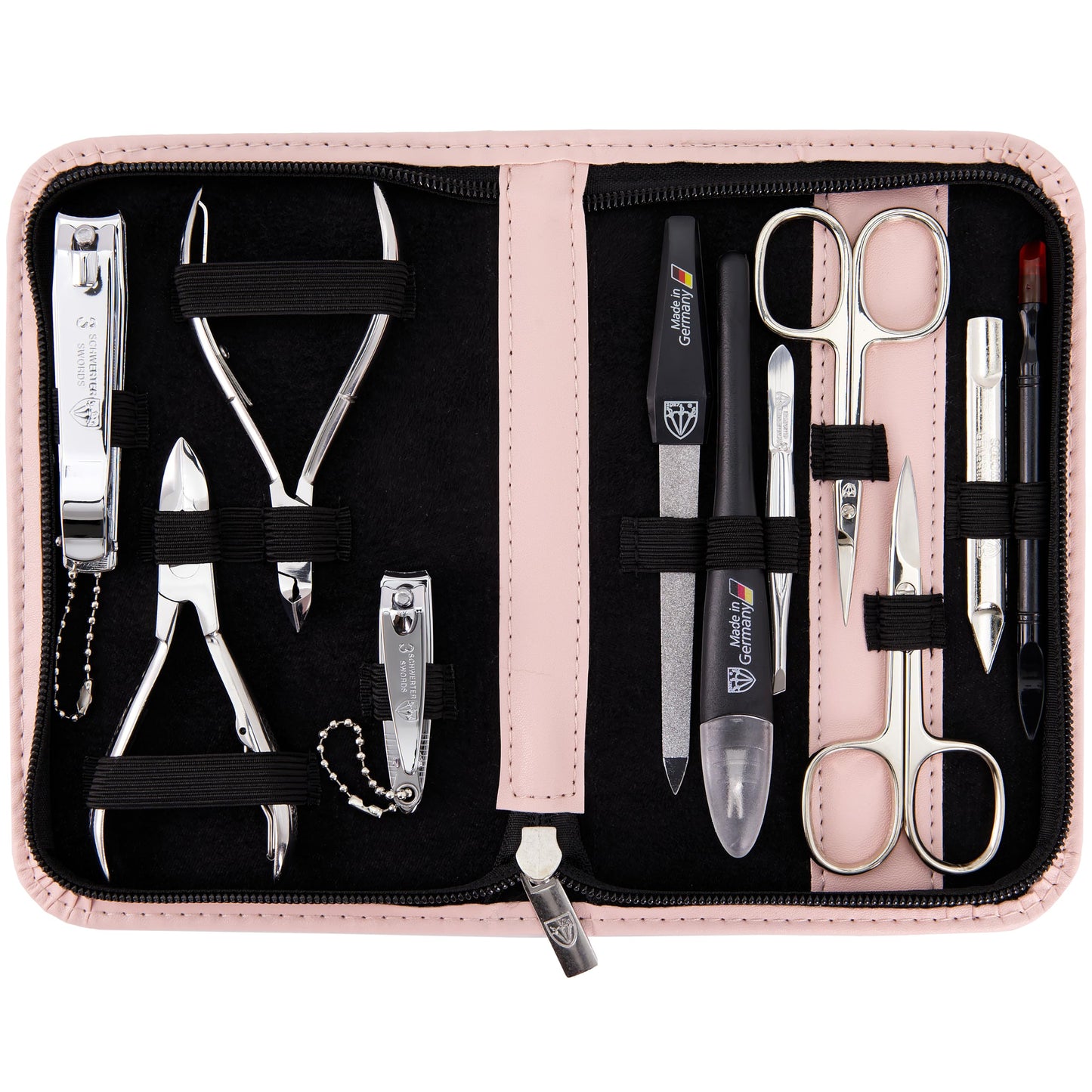3 Swords Germany - brand quality 10 piece manicure pedicure grooming kit set for nail care scissors clipper pink synthetic leather case - Made by 3 Swords