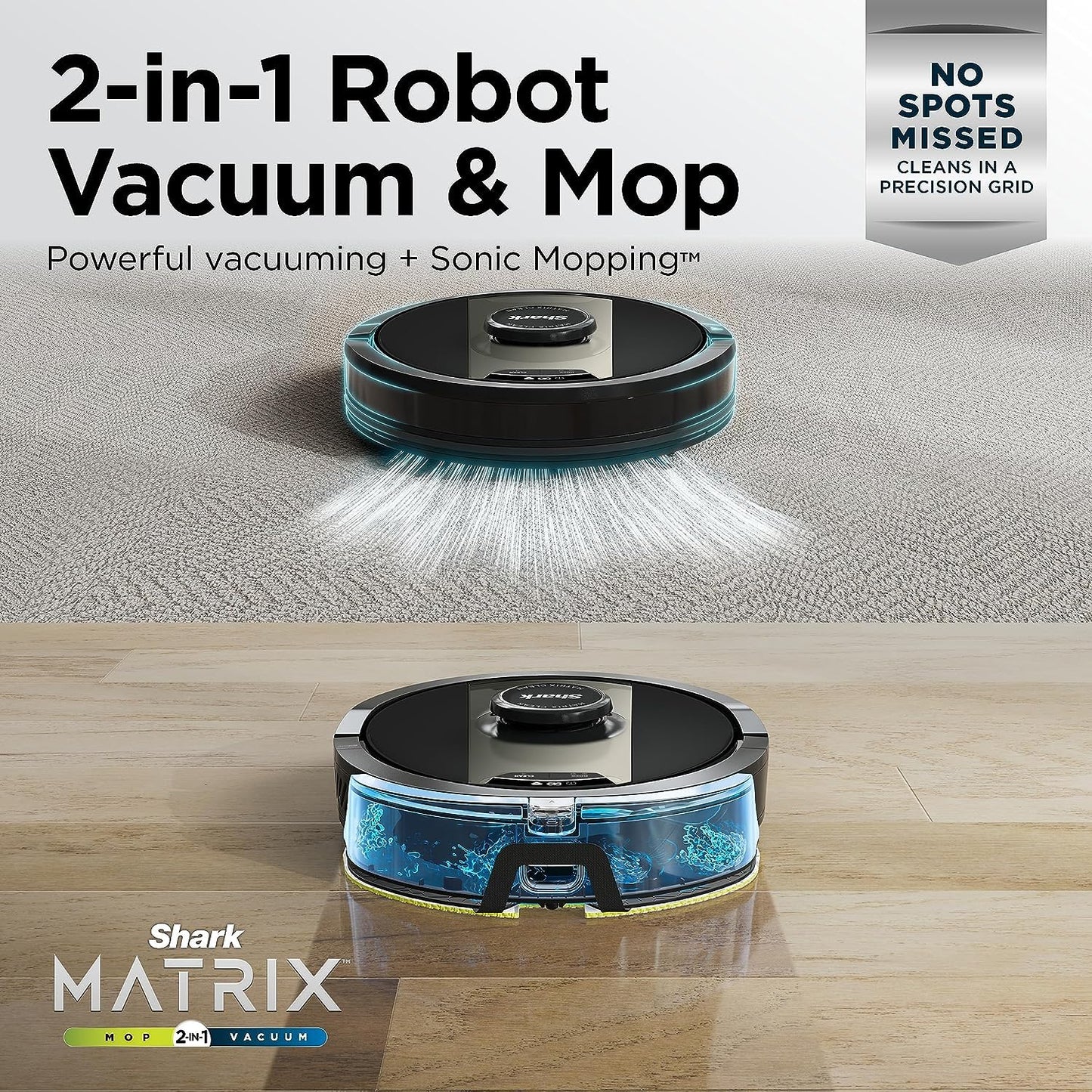 SHARK Shark RV2410WD IQ 2-in-1 Robot Vacuum & Mop with Matrix Clean & Sonic Mopping, Perfect for Pet Hair, Carpets, Hard Floors, Compatible with Alexa, Black/Gold, No Self-Empty Base (Renewed)