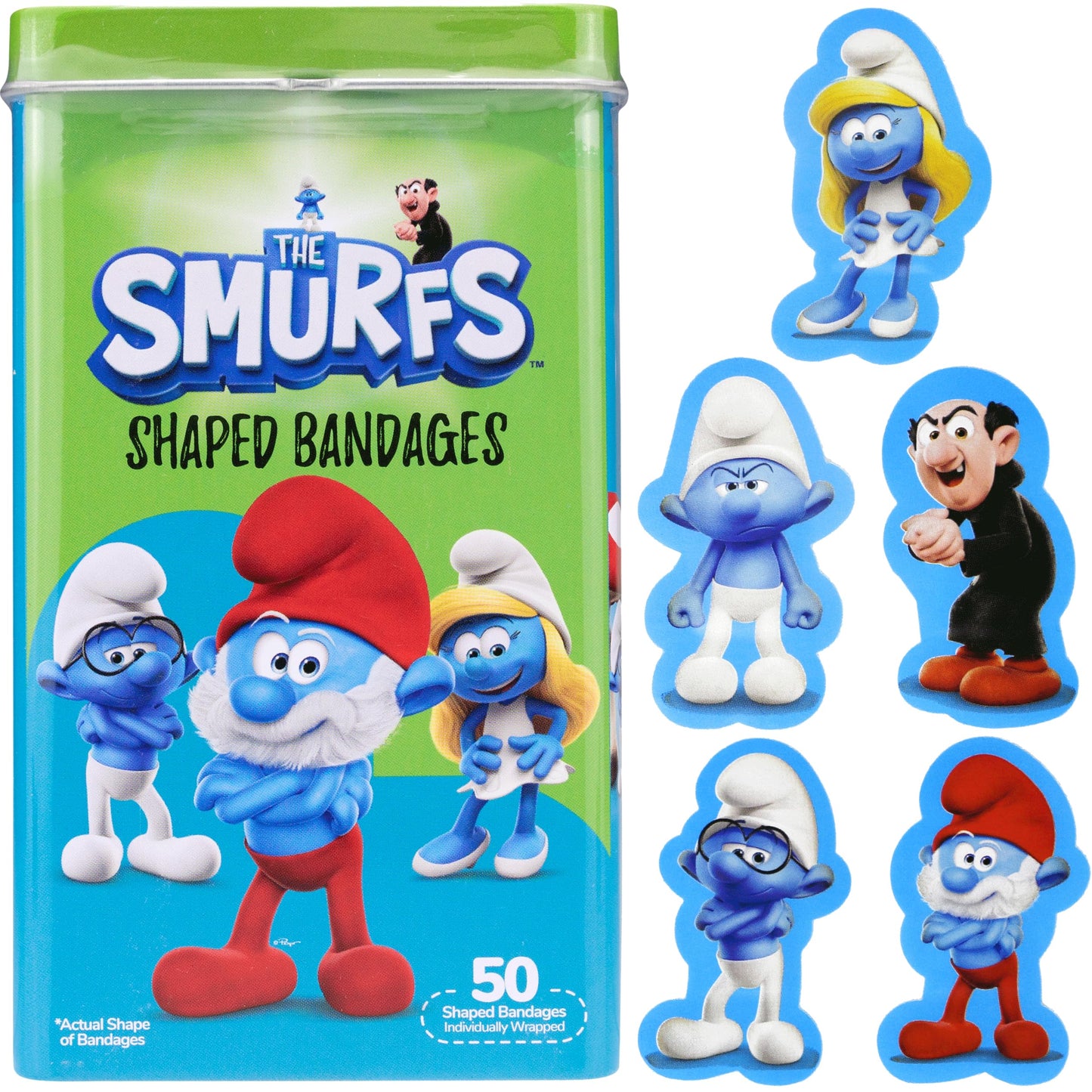 BioSwiss Bandages, The Smurfs in 3D Shaped Self Adhesive Bandage, Latex Free Sterile Wound Care, Fun First Aid Kit Supplies for Kids and Adults, 50 Count
