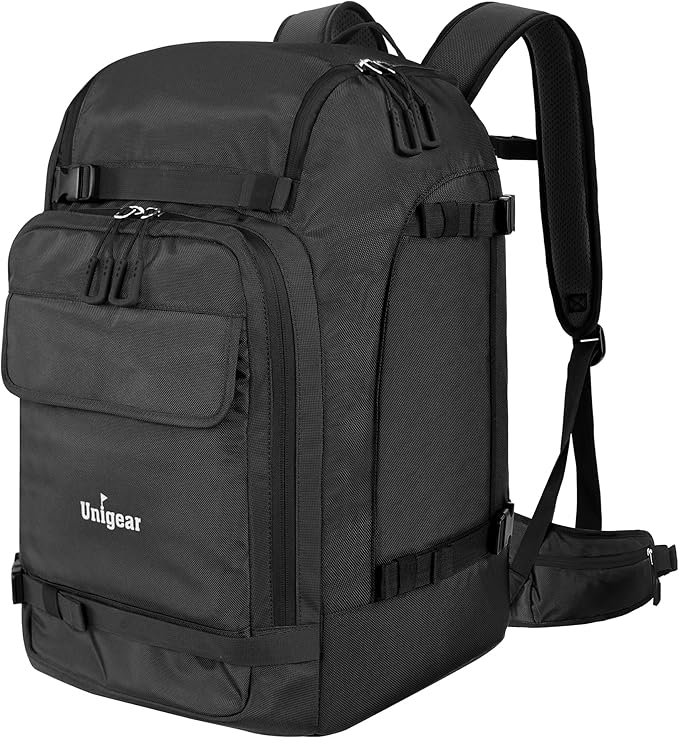 Unigear Ski Boot Bag, 70L Ski Boot Travel Backpack for Ski Helmet, Goggles, Gloves, Skis, Snowboard & Accessories(Black)