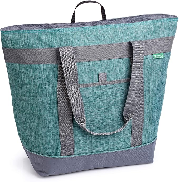 Jumbo Insulated Cooler Bag (Green) with HD Thermal Insulation - Premium, Collapsible Soft Cooler Makes a Perfect Insulated Grocery Bag, Food Delivery Bag, Travel Bag, Beach or Picnic Bags