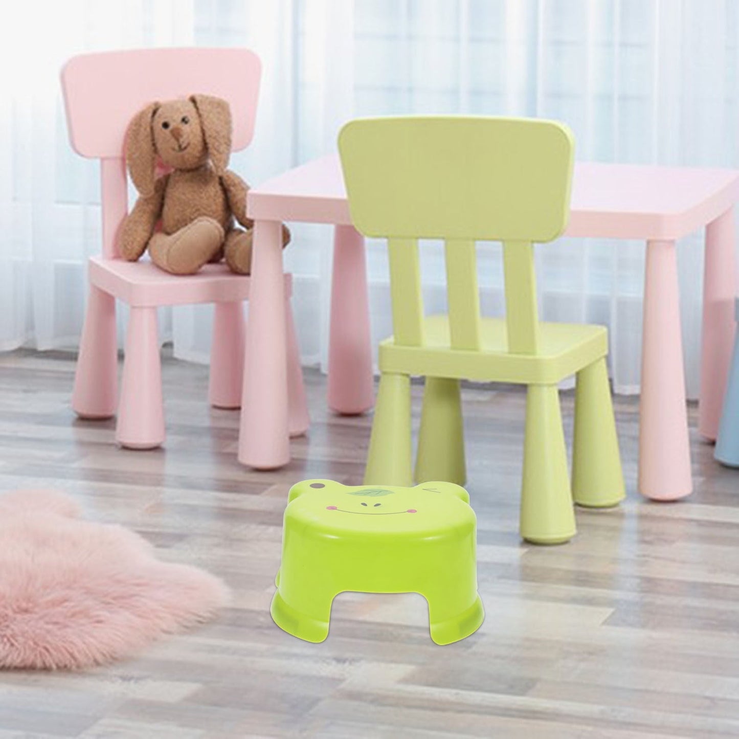 BESTONZON Foot Stools Small Green Stackable Plastic Stool for Bedroom Use 1Set