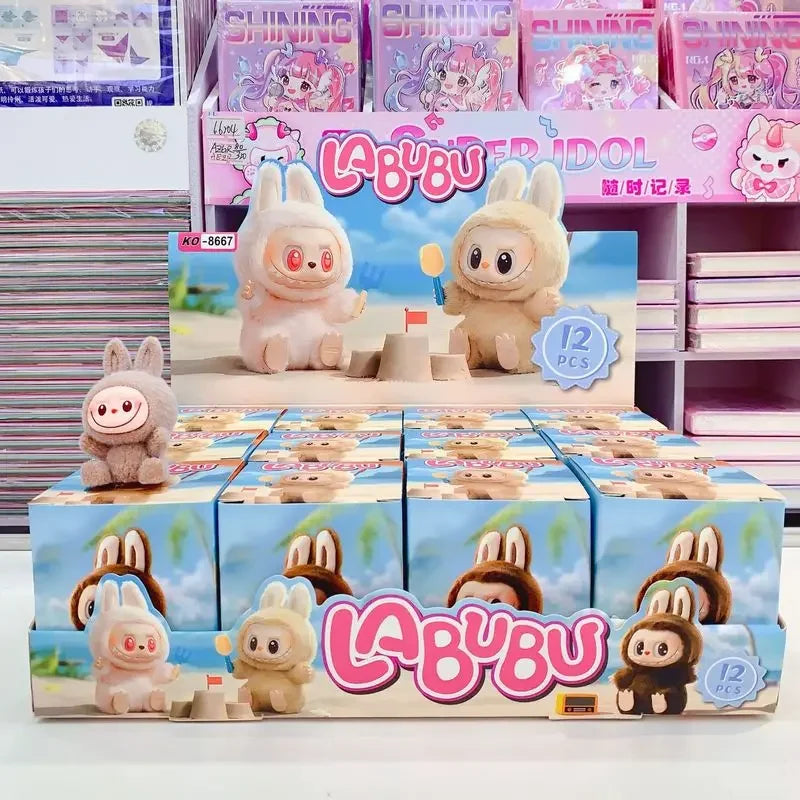 12pcs New Labubu Blind Box Cartoon Flocking Hand-Made Dolls
