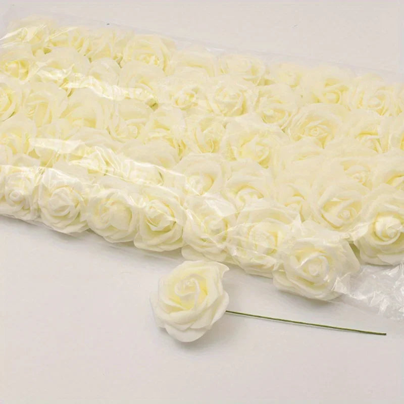 50pcs White PE Rose Flower Heads