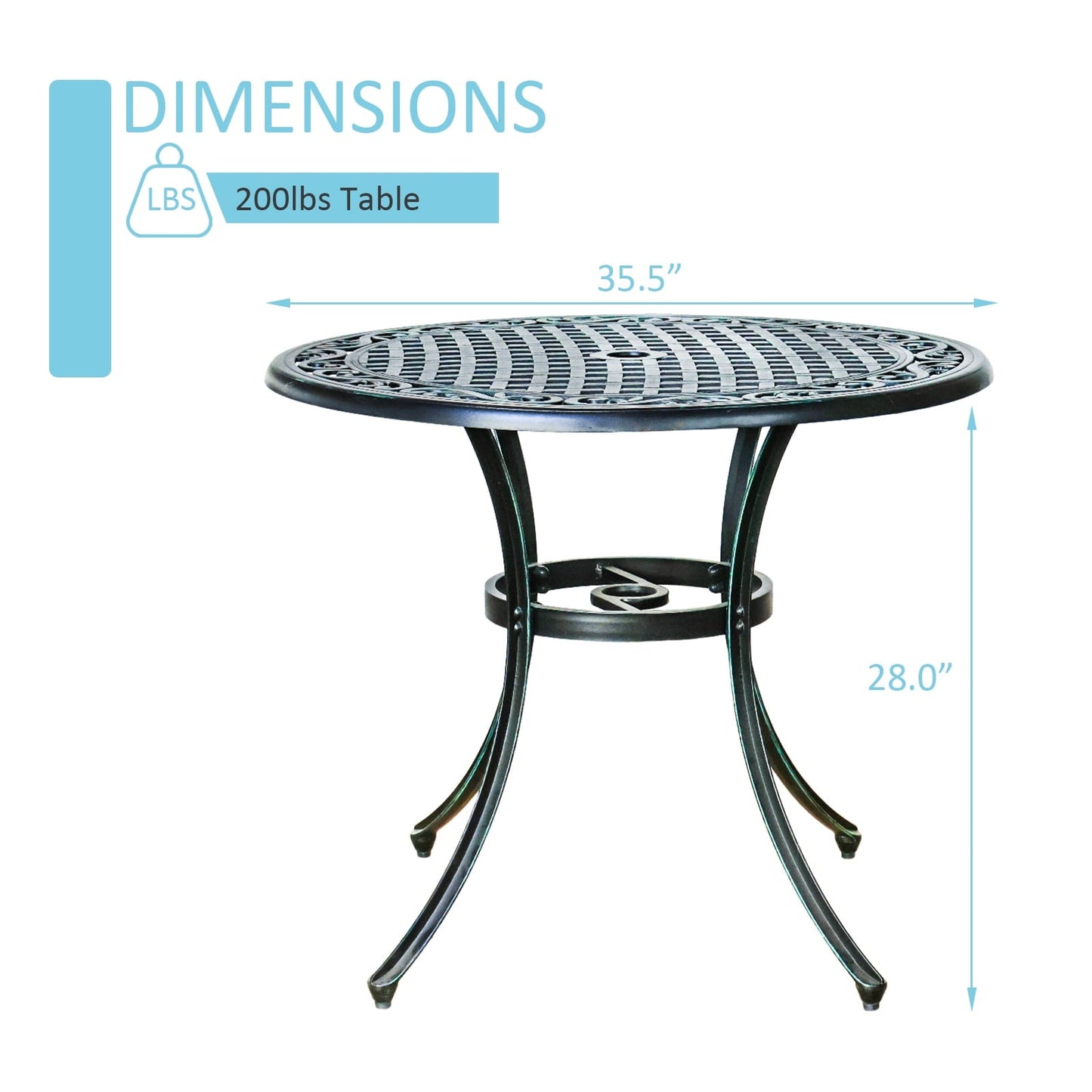 36" Diameter Outdoor Round Patio Bistro Dining Table Cast Aluminum Conversation Table with 2.0" Umbrella Hole for Garden, Yard, Vintage Green