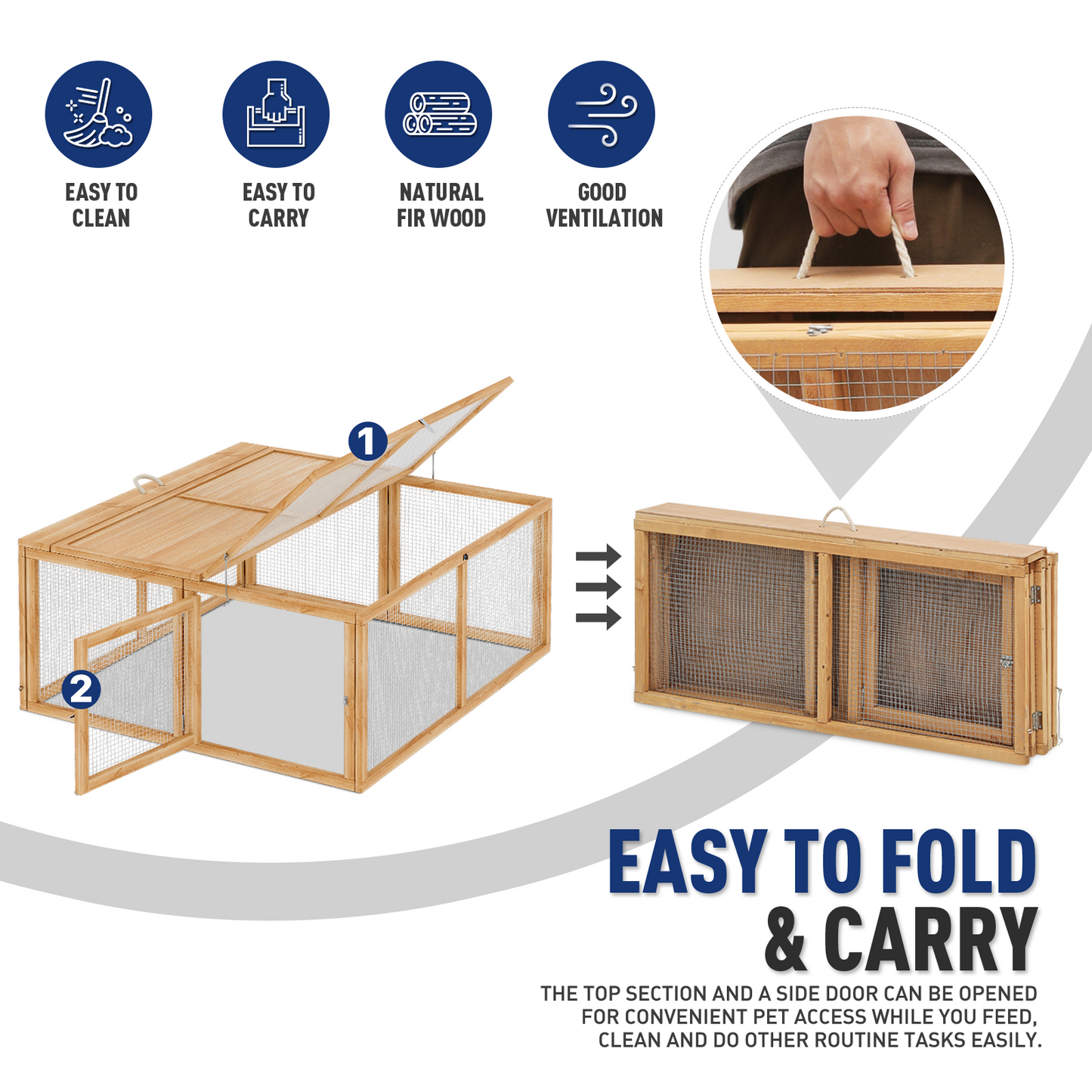 BEZT Foldable Chicken Coop Rabbit Hutch Indoor/Outdoor, Chicken Coop Rabbit Hutch Pet Cage Wood Small Animal Poultry Cage,45.5 x 42.5 x 20 Inch, No Assembly Required(Natural)