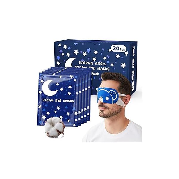 20 Packs Men's Steam Eye Mask,Heated Mask for Dry Eyes Dark Circles Puffy Eyes,Disposable SPA Warm Compress,Travel Essentials & Relaxation Gifts Men|Teacher|Dad|Boyfriend|Family(Unscented)
