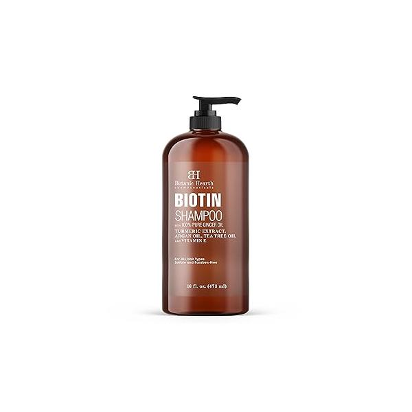 Botanic Hearth Biotin Shampoo with 100% Pure Ginger Oil - Sulfate & Paraben-Free Enriched Turmeric Extract, Argan Vitamin E For All Hair Types 16 fl. oz
