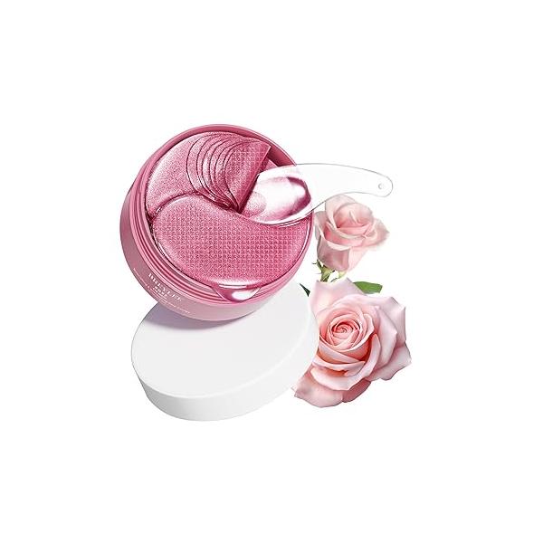 BREYLEE Pink Rose Eye Mask- 60 Pcs - Puffy Eyes and Dark Circles Treatments - Look Younger Reduce Wrinkles Fine Lines Undereye, Improve Firm eye Skin Pure Natural Material Extraction