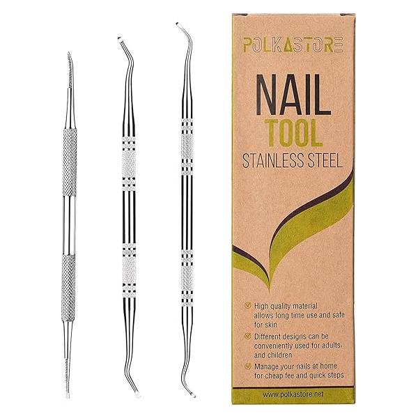 3-Pack Ingrown Toenail File and Lifters, Professional Surgical Stainless Steel Tool- Safe Nail Cleaning Treatment Pedicure Tools Kit Under Sidewall Cleaner Pain Relief Accessories