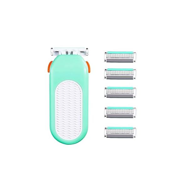 Domon dolly Razors for Women 6 Refills 3 Blades Shaver Face Legs Bikini area, Comfort Glid, Green