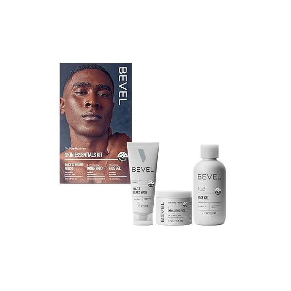 Bevel Skin Care Set - Includes Face Wash with Aloe Vera, Glycolic Acid Exfoliating Pads, Lightweight Moisturizer, Helps Treat Blemishes, Bumps and Discoloration (Packaging May Vary)