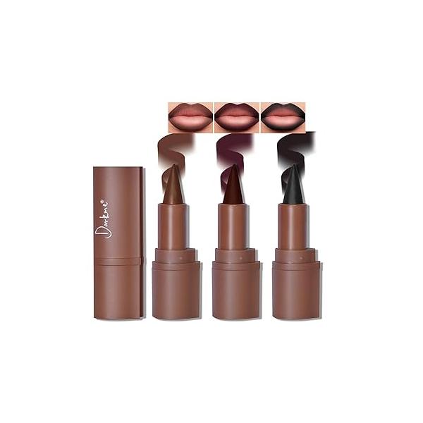 3 Colors 2 in 1 Lip Liner Set, Matte Nude Dark Brown Red Plumping Smooth Creamy Pencil, High Pigmented Long lasting Light Lipstick Makeup, 02+04+06