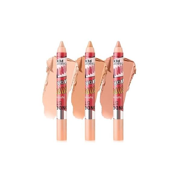 Boobeen 3 Pcs Concealer Pencils, Contour Highlighter Stick Makeup Multi-use Creamy Matte Pen Waterproof Full Coverage Face Stick, Long Wear