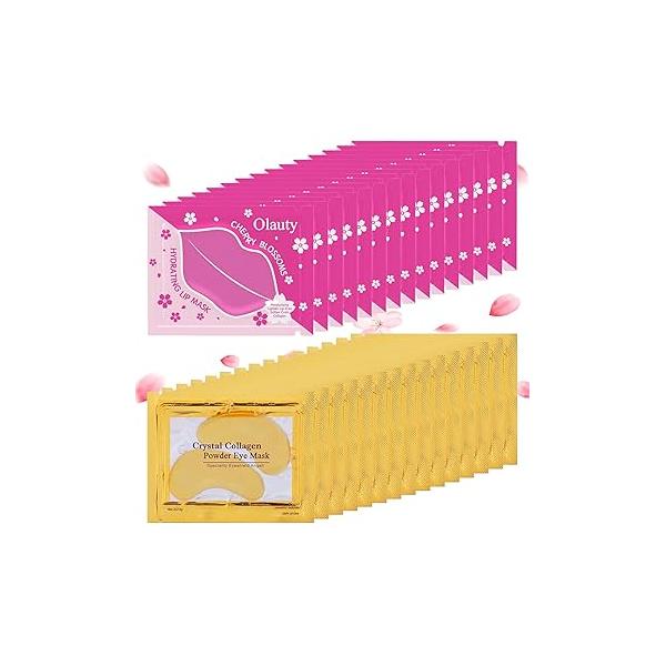 30 Pairs Lip Masks & 24K Gold Eye Mask Bulk Mother's Day Gifts, Collagen Crystal Under Patches for Puffy Eyes, Effectively Moisturizing Skin Care, Reducing Fine Lines Dark Circles