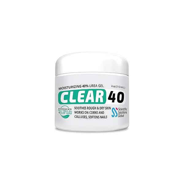 CLEAR 40 Urea Cream Percent for Feet Maximum Strength (4oz) | Softens Cracked Heels & Dry Skin - Tea Tree Coconut Oil Callus Corn Treatment Made in USA