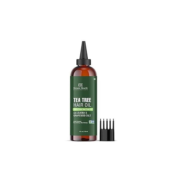 Botanic Hearth Tea Tree Oil for Hair (4 fl oz) | With Jojoba & Grapeseed Oils Soothes Itchy Scalp Fights Dandruff Non GMO Verified